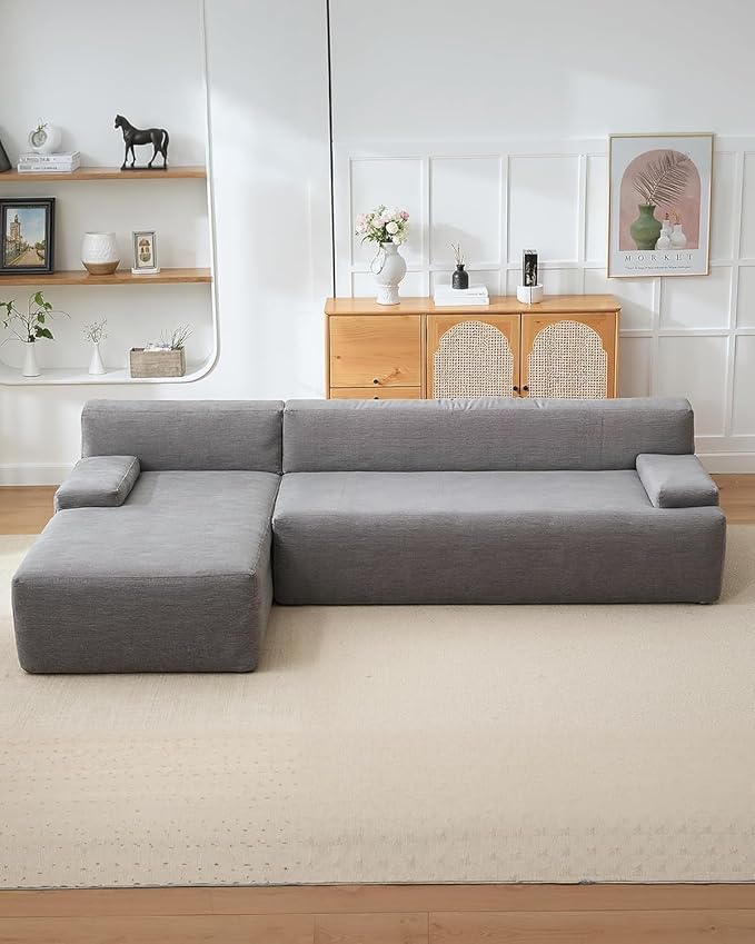 GarveeLife 108” Modular Sectional Sofa Cloud Sectional Couch with L-Shape Chaise Modern Modular Deep Seat Sofa Couch Upholstered Boneless Couches for Living Room Bedroom Left Facing Chaise Grey