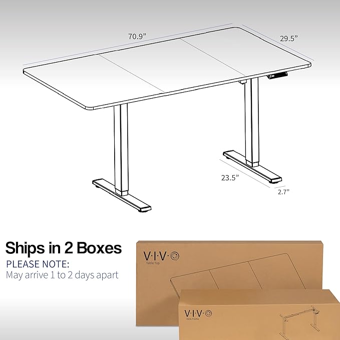 VIVO Electric 71 x 30 in Rustic Standing Desk Memory Height Adjustment 1B Series Holds 220 lbs Black and Vintage Brown Top Black Frame DESK-KIT-1B7BN