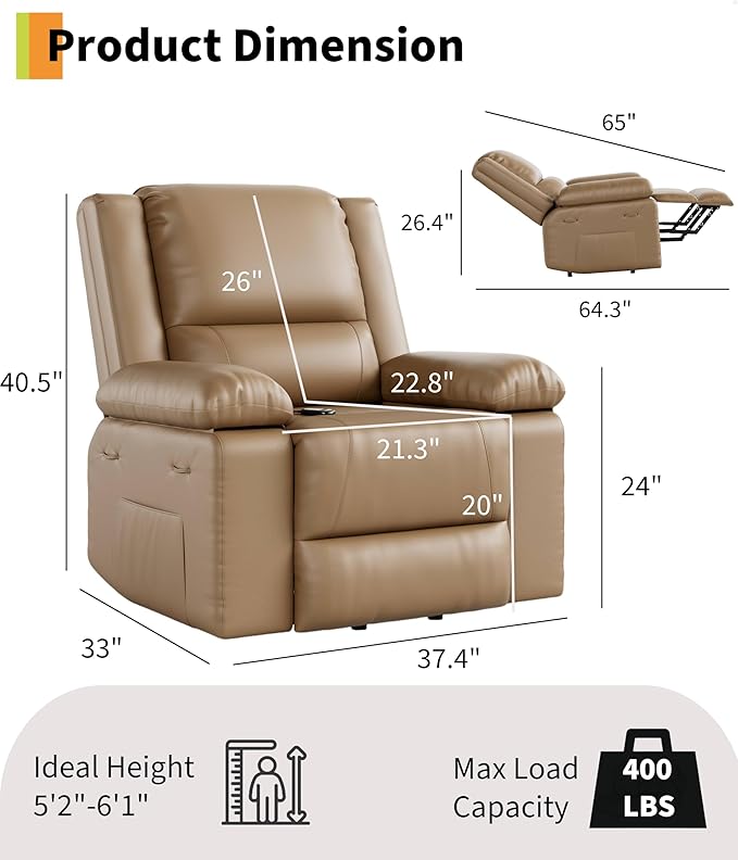 GarveeHome Power Lift Recliner Chair - Heat and Massage Electric Lift Recliner for Elderly &amp Mobility Impaired Adjustable Back and Legs Heavy Duty Lift Chair for Seniors