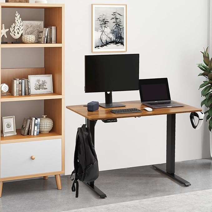VEVOR Height Adjustable Desk 47.2 x 23.6 in Support 180 lbs Electric Standing Desk with 3 Memory Presets Sturdy Dual Metal Frame Versatile Computer Sit Stand up Desks Suitable for Home Office