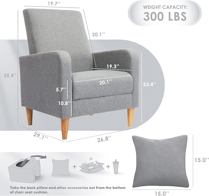 COLAMY Modern Accent Chairs Living Room Chairs Set of 2 Fabric Reading Side Arm Chair Upholstered Single Sofa with Lounge Seat and Wood Legs Light Grey