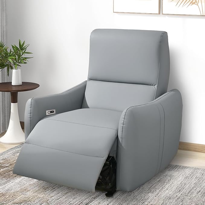 Electric Power Recliner Wall Hugger Electric Recliner Chairs with USB Ports Sofa PU Leather Recliner for Living Room/Small Spaces