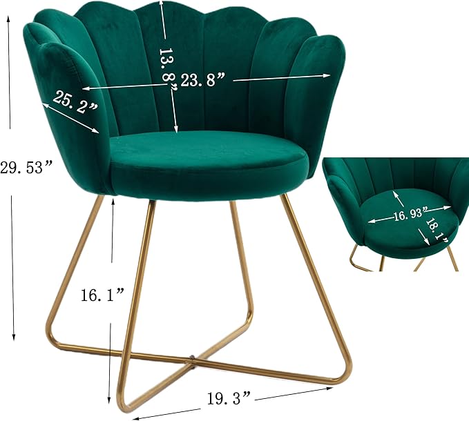 Velvet Accent/Conversation Lounge Chair with Iron Metal Gold Plated Legs Suitable for Office Lounge Living Room Set of 2 Green