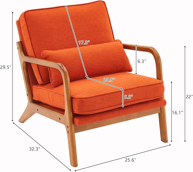 Accent Chair for Living Room Mid-Century Modern Upholstered Armchair with PillowReading Arm ChairComfy Accent Chair for Bedroom