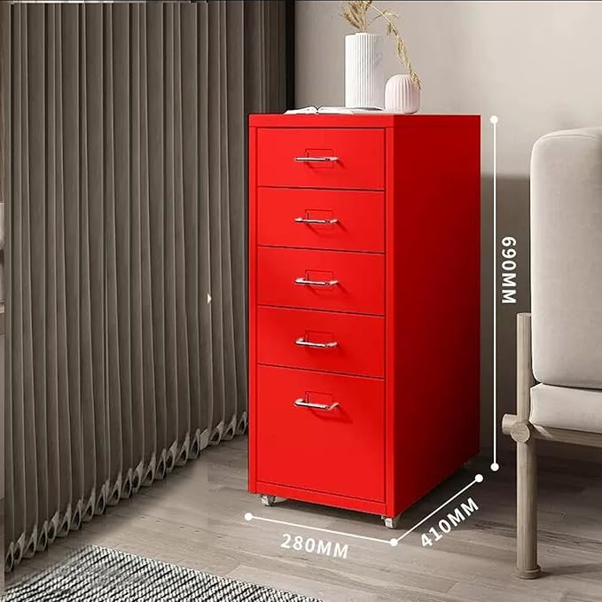 File Cabinet Multilayer Tin Cabinet Household Storage Narrow Storage Cabinet File Cabinet Office Drawer Cabinet (Color : Red)