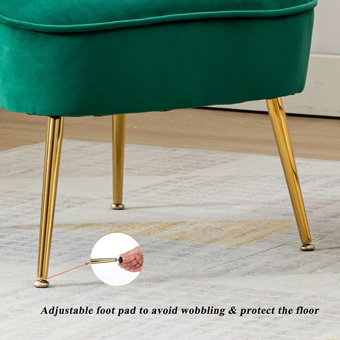 DUOMAY Modern Accent Chair Set of 2 Velvet Slipper Chair with Gold Legs Wingback Side Chair for Living Room Bedroom Entryway Small Corner Chair for Space Saving Green