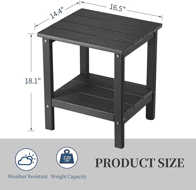 Outdoor Side TableDouble Layer Small Side TablesAll Weather Adirondack Side Table Waterproof Outdoor End Tables for PatioPoolPorch (Gray)
