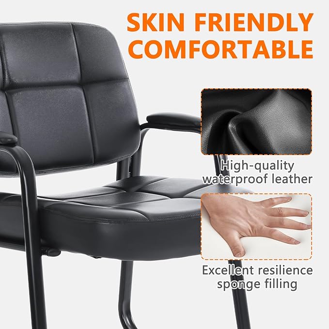 CLATINA Big &amp Tall 500 lbs Waiting Room Chair Leather Office Reception Guest Chair Sled Base with Padded Arms for Elderly Home Desk Conference Room Lobby Side Salon Clinic Black