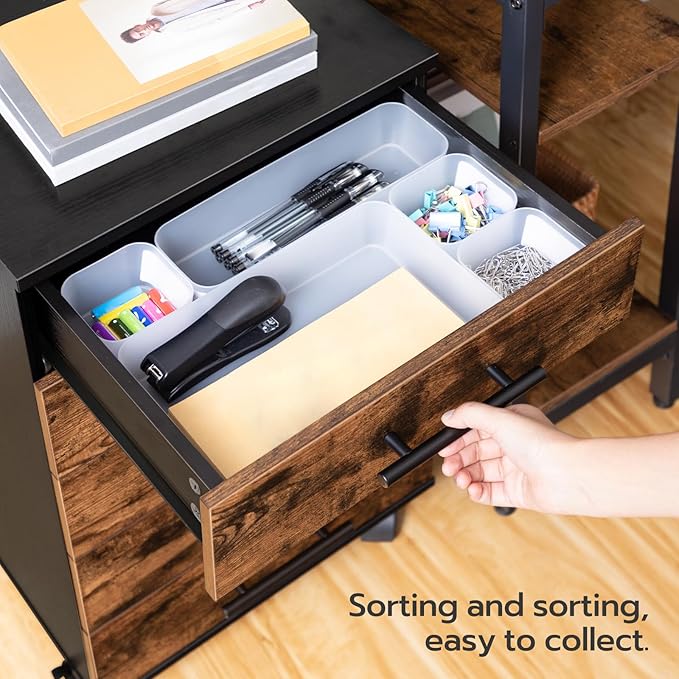 HOOBRO 5-Drawer File Cabinet Office Filing Cabinet with Drawers Wooden Mobile Storage Cabinet with Wheels for Makeup Home Office Easy Assembly Rustic Brown BF05WJ01G1