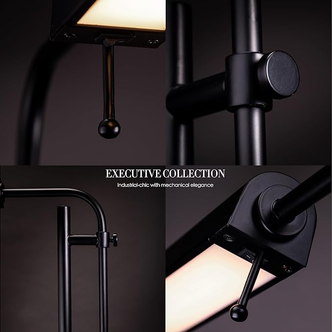 O'Bright Cedric Adjustable Pharmacy Floor Lamp - Industrial Design for Reading Crafting Work - 10W LED Height 45-61 inches - Ideal for Living Room Bedside Office - Black