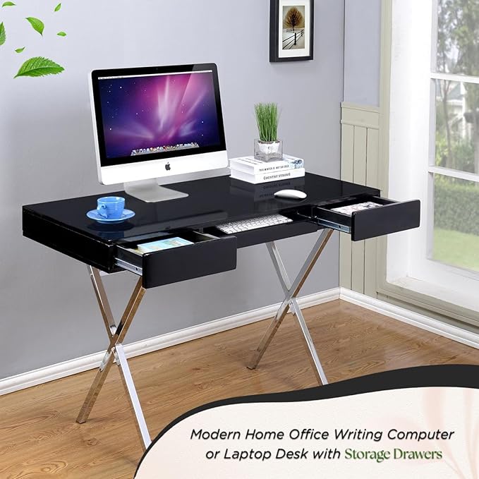 Kings Brand Furniture Contemporary Style Home &amp Office Desk Black/Chrome