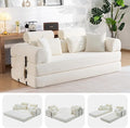 Upgrade Sofa Bed Convertible Boneless Couch for Small Spaces with High Backrest Design Fixed-Shape Frame &amp Removable Armrests and Backrest 2 Corduroy Pillow No Assembly Beige