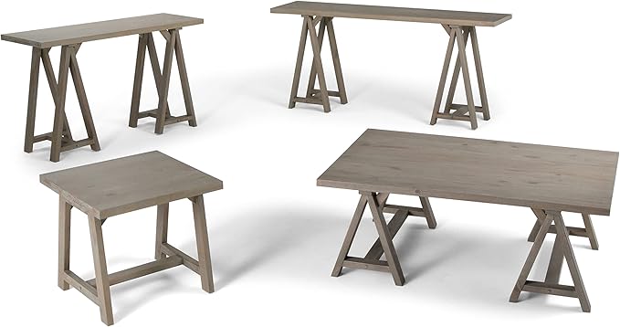 SIMPLIHOME Sawhorse SOLID WOOD 22 inch Wide Square Modern Industrial End Side Table in Distressed Grey for the Living Room and Bedroom
