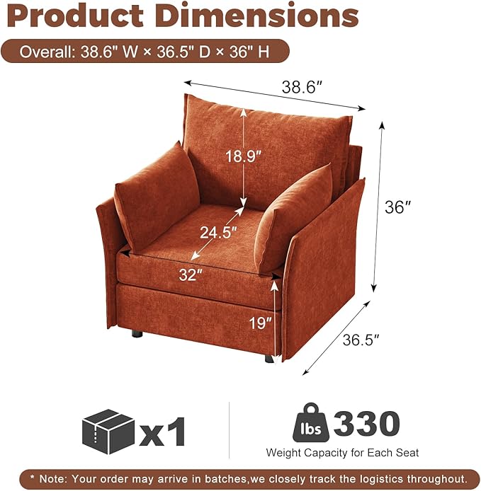ABCASA Modular Sectional Sofa Seat with Arm Couch Terracotta