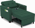 DURASPACE 36.6 Inch Sleeper Chair 3-in-1 Convertible Chair Bed Pull Out Sleeper Chair Beds Adjustable Single Armchair Sofa Bed with USB Ports Side Pocket Cup Holder (Forest Green Linen)