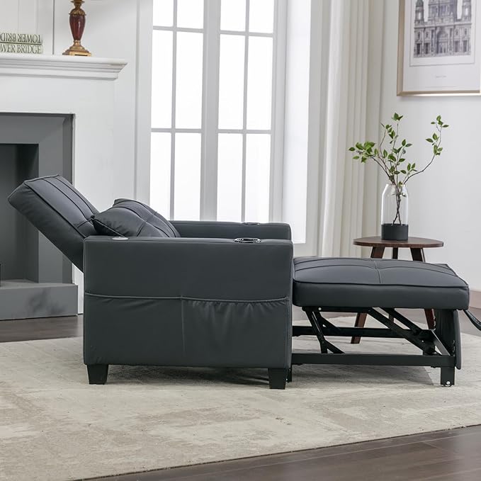 Modern Convertible Sleeper Sofa Bed 3-in-1 Adjustable Futon Couch with Storage &amp Removable Armrests for Apartment Studio Office Small Spaces (Black)