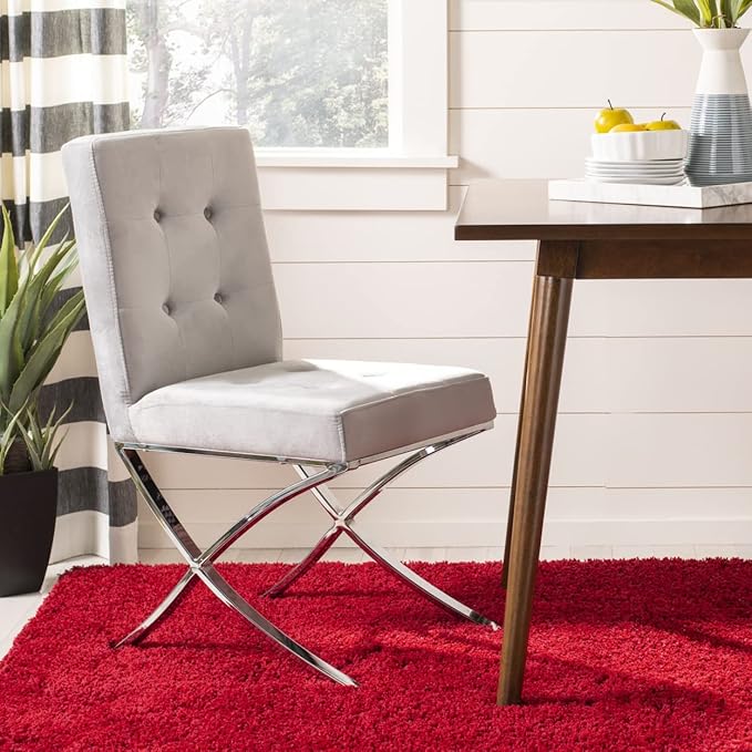 Safavieh Home Walsh Grey Velvet and Chrome Tufted Side Chair