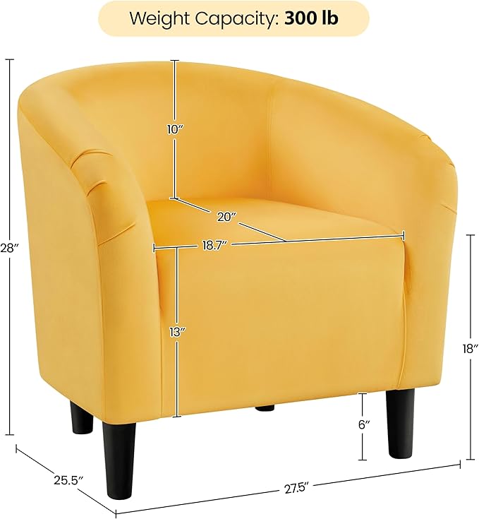 Yaheetech Accent Barrel Chair Velvet Club Chair Furry Sherpa Elegant Armchair with Cozy Soft Padded Suitable for Living Room Bedroom Reception Room Office Yellow