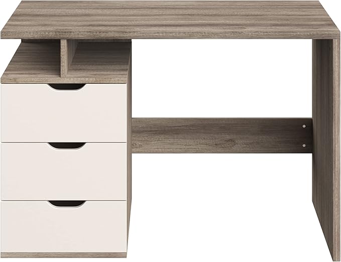 Computer Desk - Contemporary Desk with Attached 3-Drawer File Cabinet - for Home Office Bedroom Computer or Craft Table by Lavish Home (White)