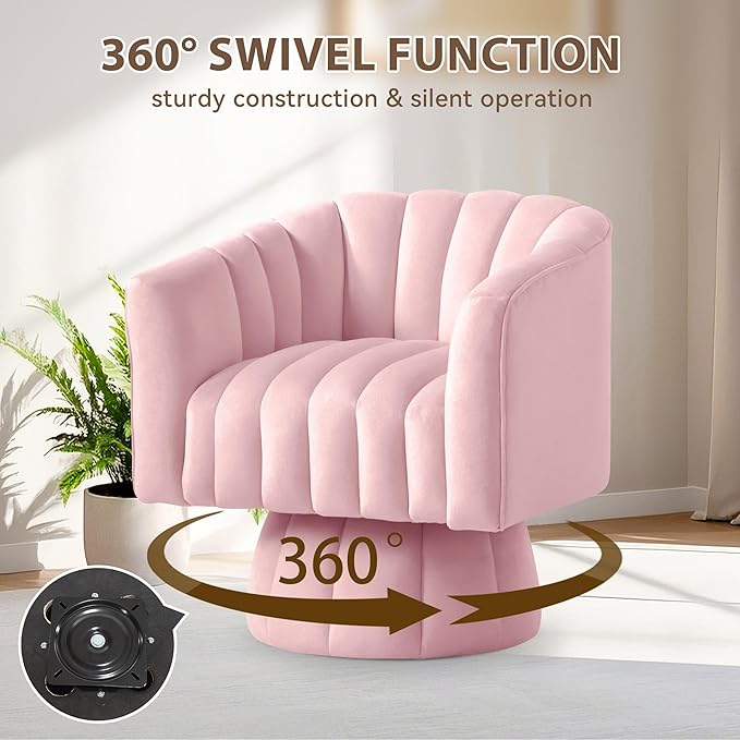 YSICK Swivel Accent Chair360°Swivel Barrel Chairs Mid-Century Chair with Wide Upholstered Modern Velvet Fabric Round Armchair for Living Room Lounge Bedroom