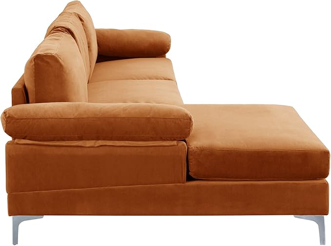 Casa Andrea Milano Modern Large Velvet L-Shape Sectional Sofa with Extra Wide Chaise Lounge Couch