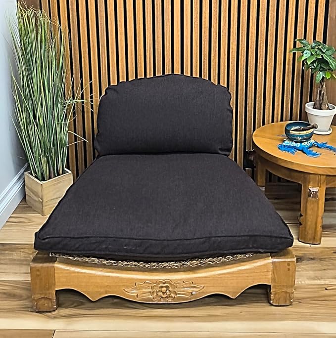 Handcrafted Wooden Meditation Chair with Woven Seagrass Seat 30 x 28 x 18 inches (Chocolate)