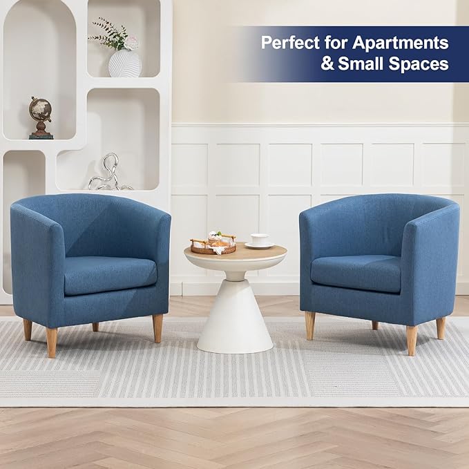 Accent Barrel Chair Modern Comfy Living Room Chairs with Armrest Small Reading Chair with Cozy Soft Padded for Bedroom Reception Room Cafe Blue