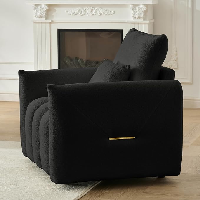 Black Oversized Armchair Teddy Cloud Sofa Couch Comfy Upholstered Sherpa Couch with Pillow Modern Deep Seat Single Accent Chair for Living Room Bedroom Office Apartment (Black)