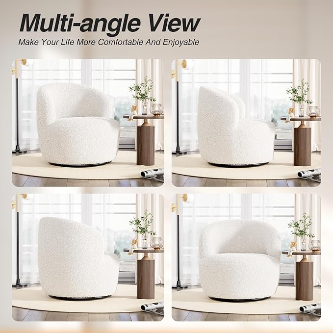 Swivel Accent Chair Set of 2 360° Small Round Barrel Chairs Modern Cozy Sherpa Padded Armchair for Living Room Bedroom Waiting Room Office White