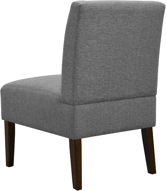 Slipper Accent Chair Modern Armless Lounge Chair with Wood Legs Upholstered Makeup Vanity Tufted Side Chair Fabric Comfy with Decor Back for Living Room Bedroom Patio (Horizontal Back Grey)