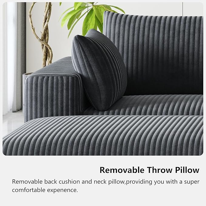108 Cloud Couch Modular Sectional Sofa for Living RoomL Shaped Boneless Couch with Deep Seat ChaiseNo Assembly Required Foam Sleeper Sofa for ApartmentsPlush Corduroy Fabric Dark Gray