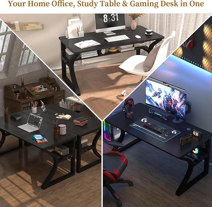 Computer Desk 47 X 23.6 inch Home Office Computer Desks w/Deeper Desktop Study Student Desk Writing Work Table w/Storage Shelf (47Inch/Black)
