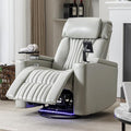 Power Swivel Glider Recliner for Nursery Home Theater Seating with Hidden Arm Storage LED Light Strip Cup Holder Tray Table Cell Phone Holder for Living Room