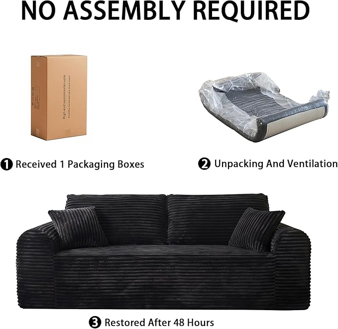 Modular Sectional Sofa Cloud Boneless Couch with Layered Cushion Upholstered Sofa in a Box Flexible Module Combination for Living Room No Assembly (Black 87“)