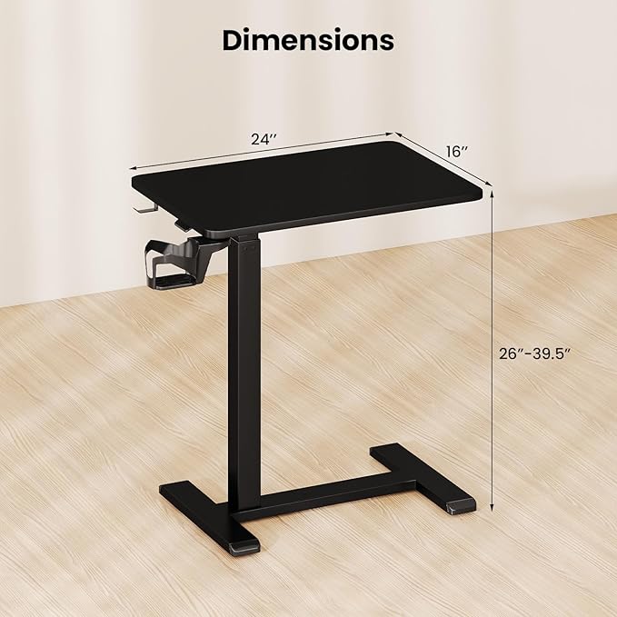 GOFLAME Rolling Standing Desk C Shaped End Table Adjustable Height with Hidden Wheels Cup Holder &amp Headphone Hook Mobile Sofa Couch Bed Side Table for Living Room Home Office (Black)