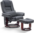 MCombo Swivel Recliner with Ottoman Chair TV Chair Sets with Vibration Massage for Small Space Living Room Bedroom 9096 9099 (Faux Leather Dark Grey)