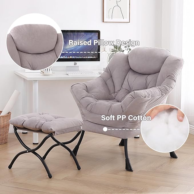 Tiita Modern Lazy Chair with Ottoman Large Accent Armchair Leisure Sofa Armchair with Footrest for Bedroom Living Room and Dorm Rooms