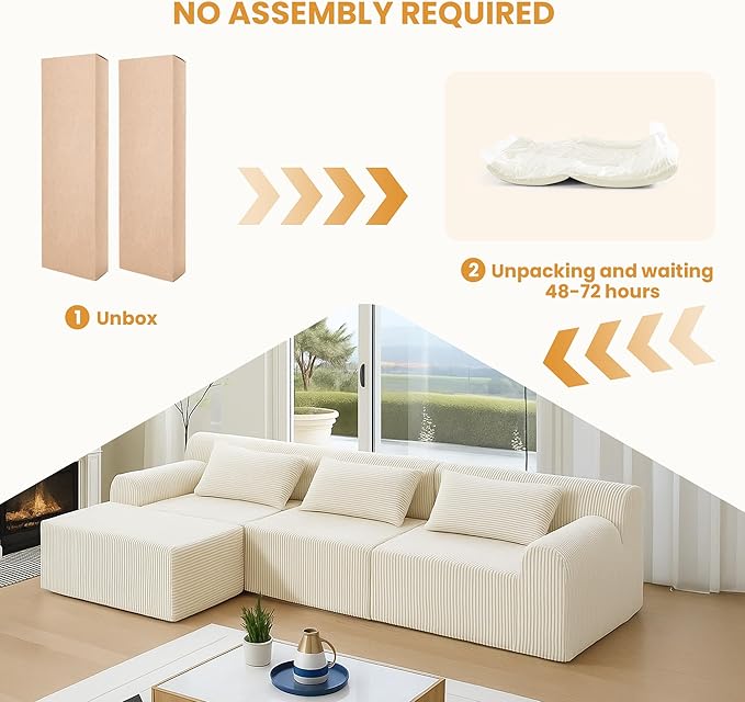116 Boneless Couch Sectional Couches for Living RoomCloud Modular Sectional Sofa with Ottoman L-Shaped Modern Sofa with Deep Seat &amp High-Back DesignCorduroy 4-Seater Chaise Couch with 5 Pillows