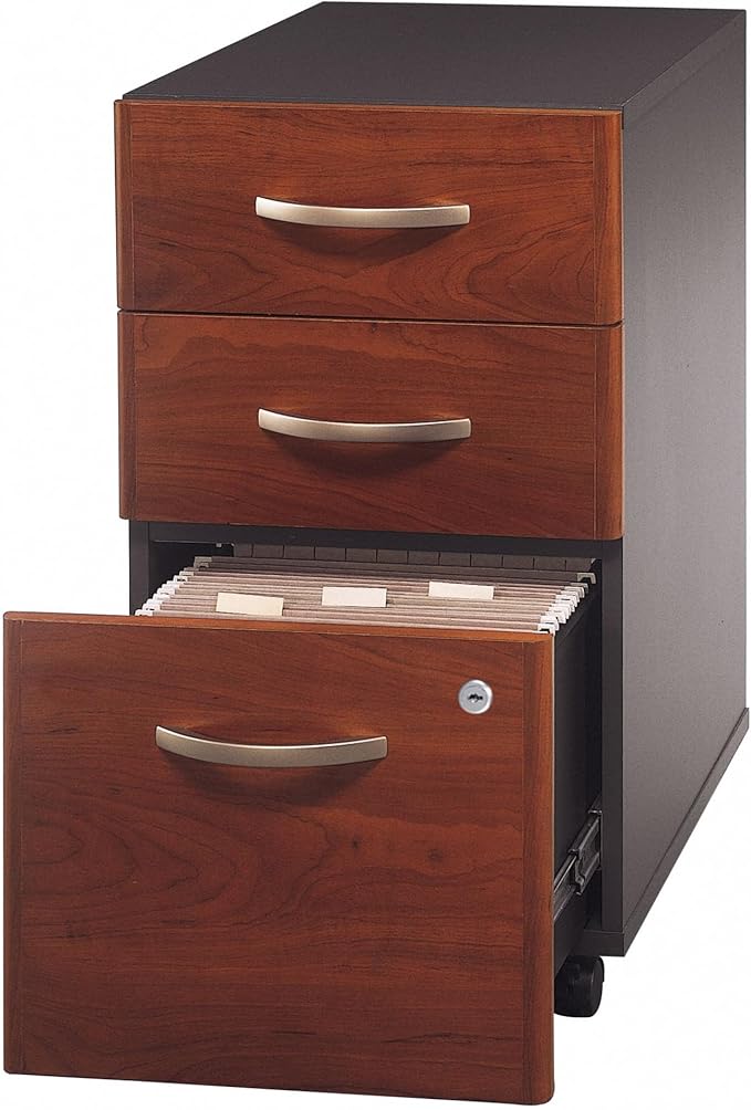 Bush Business Furniture Series C 3 Drawer Rolling File Cabinet in Hansen Cherry Fully Assembled Under Desk Storage with Wheels for Home and Professional Office