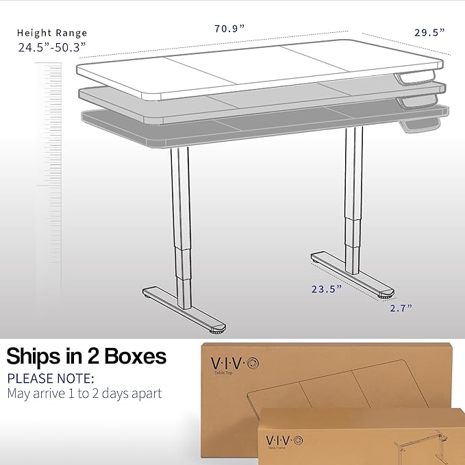 VIVO Electric 71 x 30 in Dual Motor Rustic Sit Stand Desk Memory Height Adjustment 2B Series Black and Vintage Brown Top Black Frame DESK-KIT-2B7BN