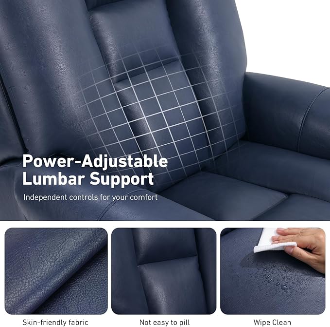 EONIX Four Motor Lay Flat Power Lift Recliner Chair for Elderly 400lbs Electirc Lift Chair for Living Room Independent Adjustable Lumbar Support &amp Headrest Extended Footrest Navy Blue