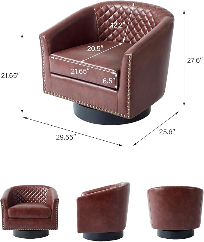 Swivel Barrel Accent Chair Comfy Modern Upholstered Round Faux Leather Arm Chair for Living Room Bedroom