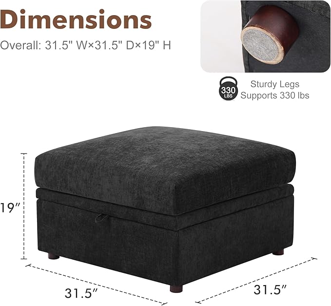 ABCASA Removable Ottoman with Storage Black