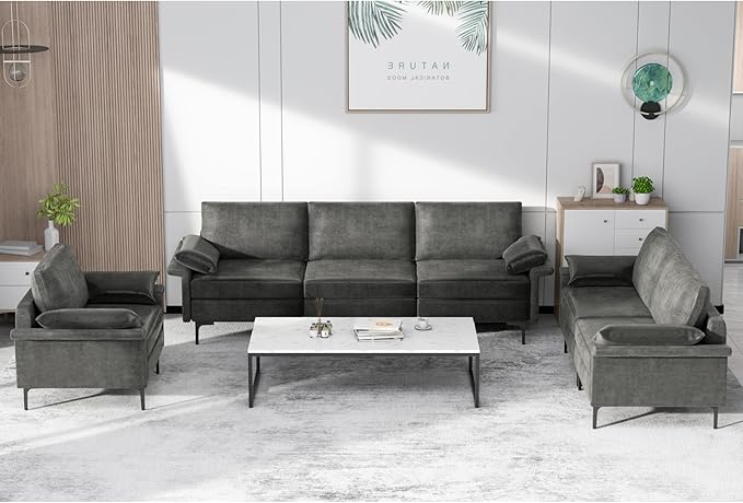 Giantex 3-Seat Sectional Sofa Couch 100.5 L Convertible Sleeper with USB Port &amp Outlet Armrest Cushion Modern Fabric Upholstered Modular Sofa for Living Room Apartment Dorm Reception Room