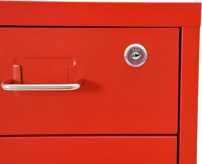 6 Drawer File Cabinet Metal Mobile Office Filing Organizer Vertical Lockable Office Filing Cabinet Heavy-duty Steel File Storage Cabinet with Keys and Wheels for Study Office Living Room (Red)