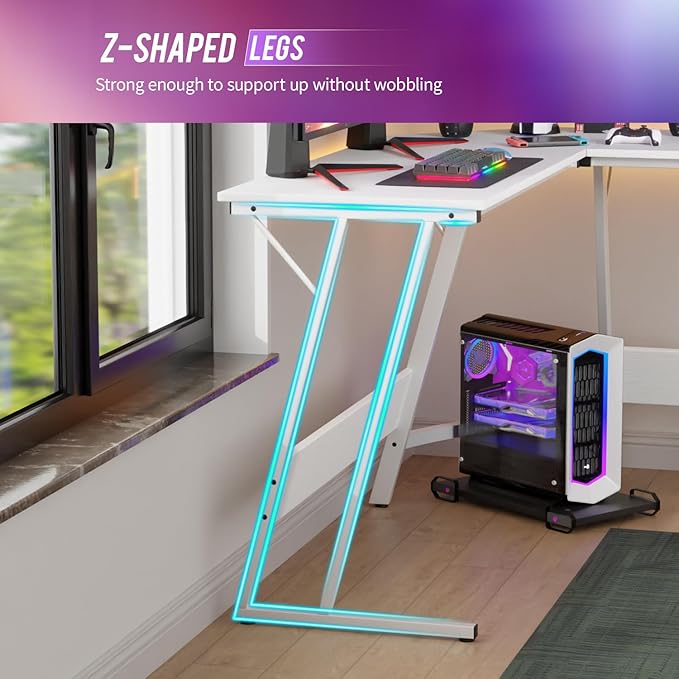 FDW L Shaped 51 Inch Gaming DeskCorner Computer DeskPC Gaming DeskWriting Workstation with Large Monitor Stand for Home OfficeWhite