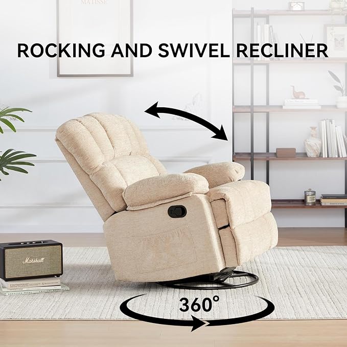 WILLOVE Oversized Rocker Recliner Chair Rocking Recliners Overstuffed Soft Big Man Manual Recliner Extra Large Living Room Chair 350 LBS CapacitySandy Normal
