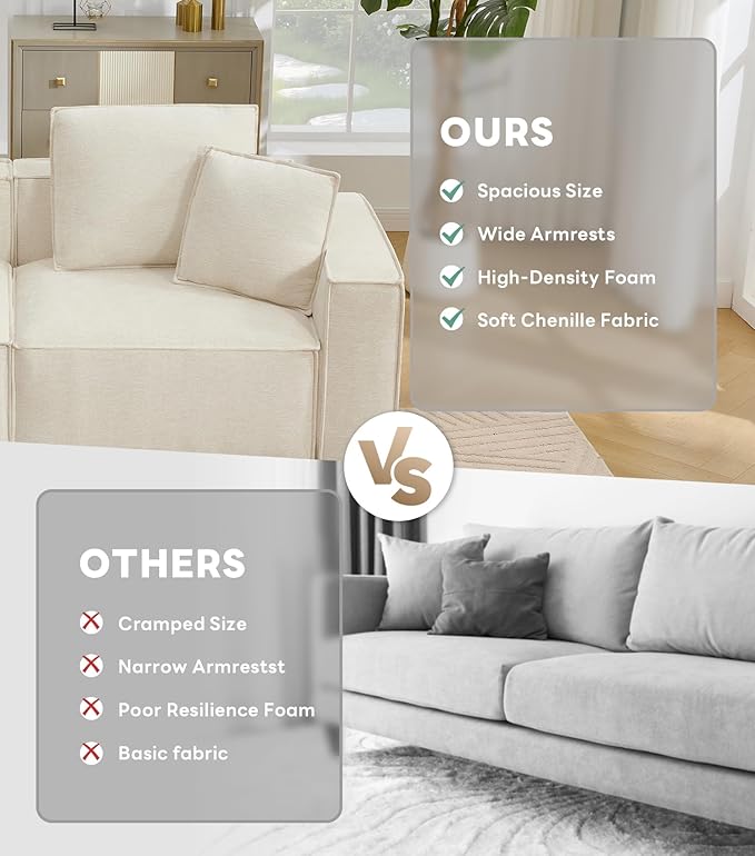 WILLOVE 78'' Modular Sectional Sofa Chenille Cloud Couch with Wide Armrests &amp 4 Pillows Deep Seat Couches for Living Room Beige