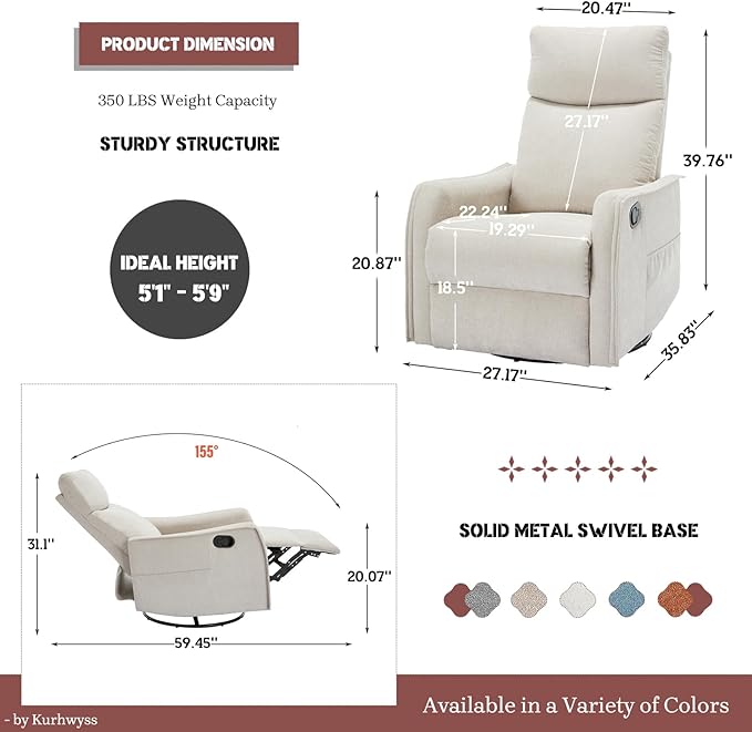 Rocking Recliner Chair with Heat and Massage 360° Swivel Glider Rocker with Reclining Backrest and Footrest Modern Nursery Rocking Chairs for Adults for Bedroom Living Room Office (Beige)