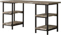 Coaster Home Furnishings – Kemper – Metal &amp Engineered Wood – 59-Inch Farmhouse Writing Desk with 4 Open Shelves and Black Metal Frame – Home Office &amp Living Room – Weathered Brown - 801551